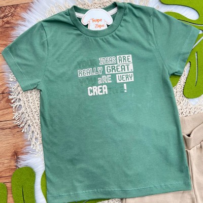 Conj CREATIVE verde e bermuda Caqui